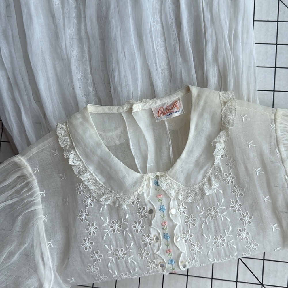 Vintage 1940s Celeste Toddler/Girl’s Dress – Sheer White Organdy with Embroidery